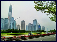 Futian district seen from Shennan Boulevard, dominated by Pingan Int'l Finance Centre.